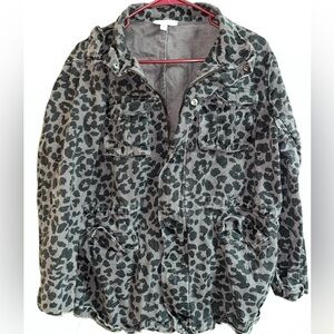 Animal Print Leopard Denim Jacket with Pockets